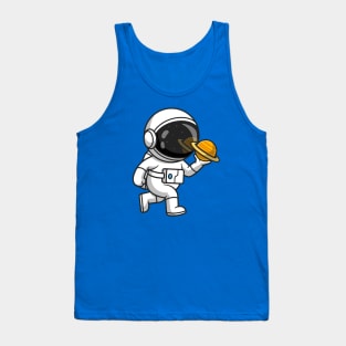 Cute Astronaut Holding Planet Cartoon Tank Top